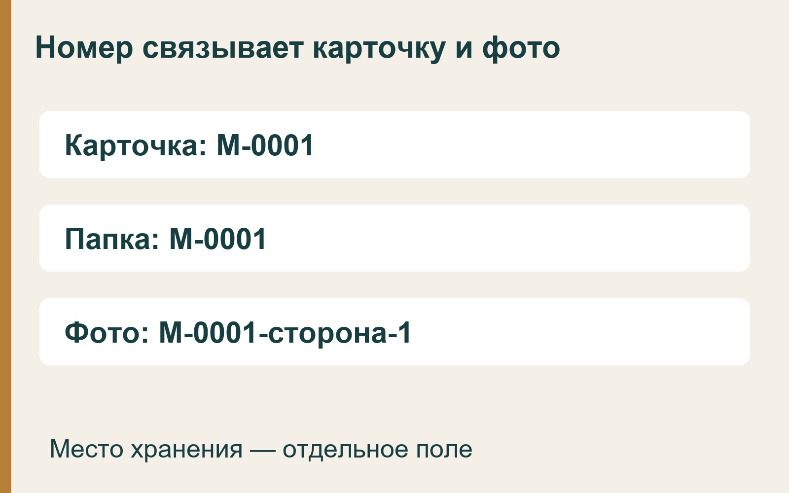 Один номер повторяется в карточке, папке и названии фотографии